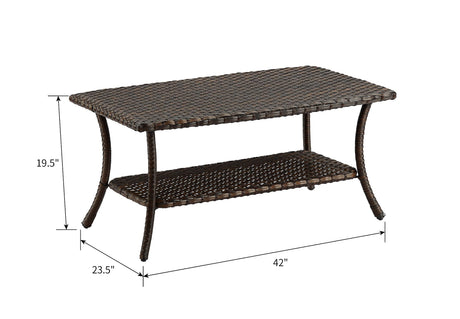 Rilyson Patio Tables Outdoor Coffee Table - Wicker Rattan Coffee Tables with 2-Tier Storage Shelf Side Table for Porch Deck Balcony Garden Outside Rectangle Brown Rilyson