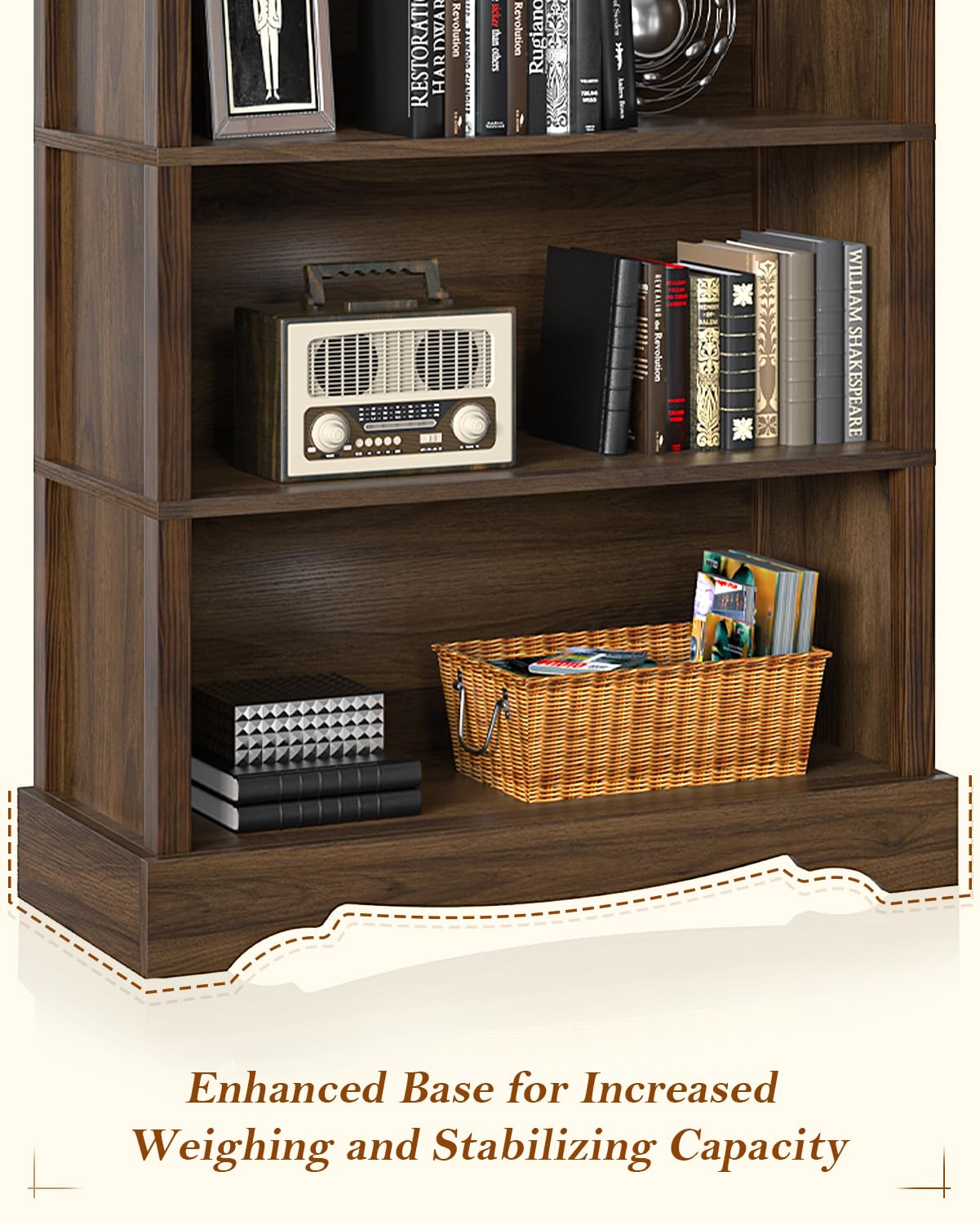 TVU 5-Tier Wooden Bookshelf, 65 Inch Tall Bookshelf with Storage, Floor Standing Modern Style Display Bookcase for Living Room, Office, Study Room, Entryway, Brown TVU