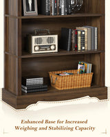 TVU 5-Tier Wooden Bookshelf, 65 Inch Tall Bookshelf with Storage, Floor Standing Modern Style Display Bookcase for Living Room, Office, Study Room, Entryway, Brown TVU