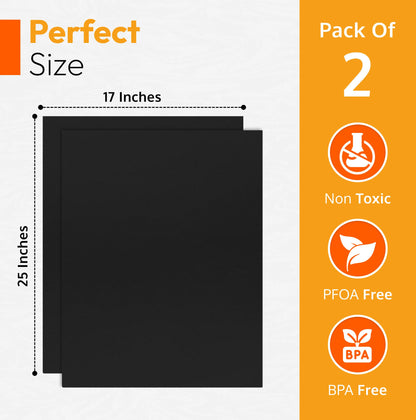 2 Pack Large Thick Heavy Duty Non Stick Teflon Oven Liners Mat, 17"x 25" BPA and PFOA Free, for Bottom of Electric Oven Gas Stove and Microwave Charcoal or Gas Grills