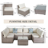 7 Piece Outdoor Patio Sectional Sofa Set, All-Weather Wicker Patio Furniture Set, with able Cushions & Tempered Glass Table for Backyard, Poolside, Garden Patio Conversation Sets Generic