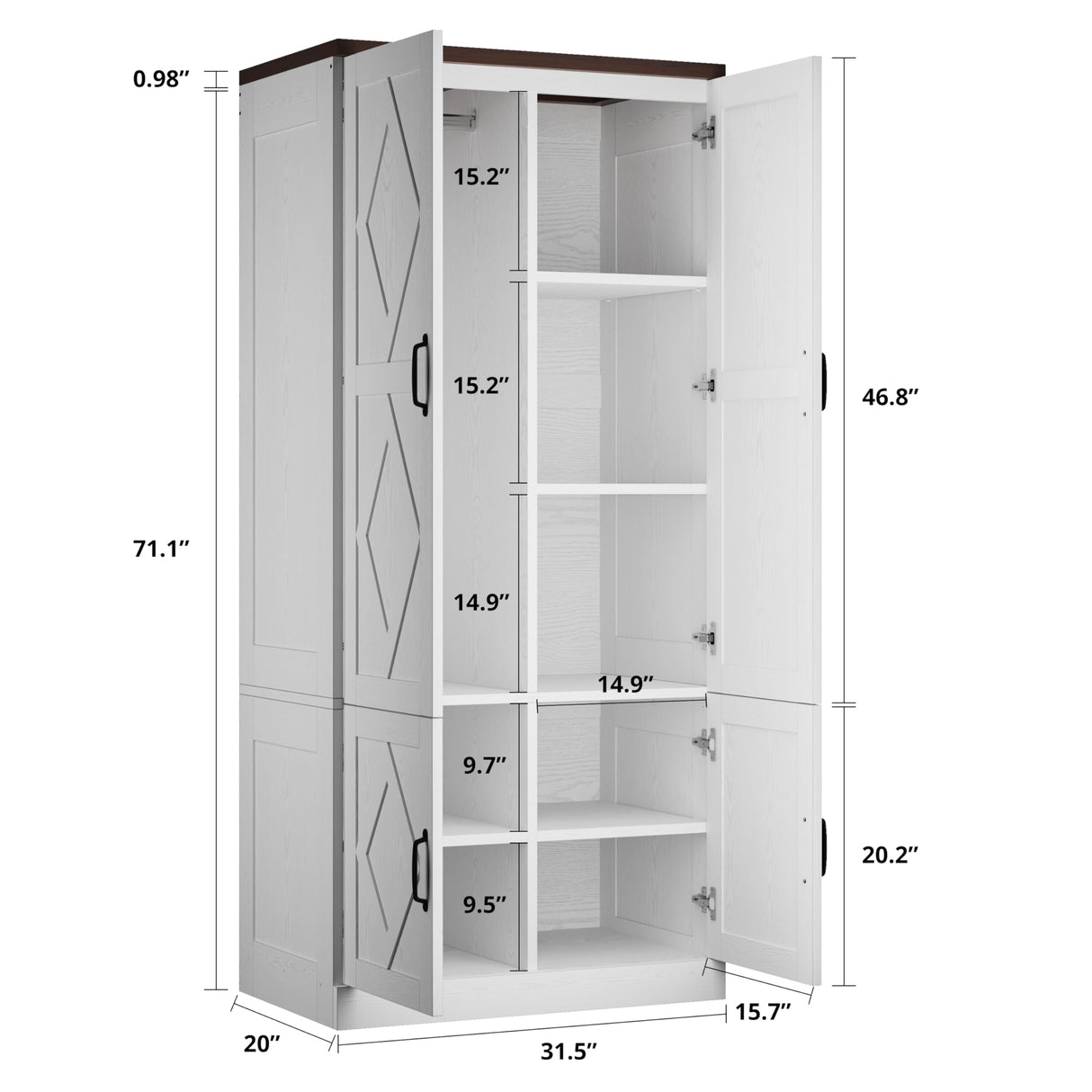 ModernMate Armoire Wardrobe Closet, 72" Tall Wood Cabinets with 4 Doors, Clothing Storage Closet Wardrobe with Adjustable Shelves, Hanging Rod, White Cabinet for Dressing Bedroom Living-Room ModernMate