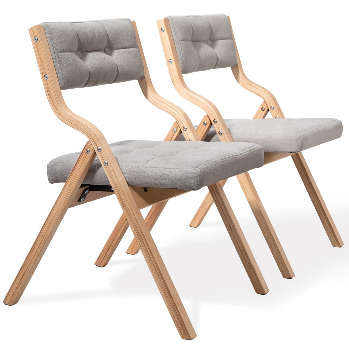 HOMEFUN Folding Chairs with Cushion, Wooden Padded Folding Chairs 2 Pack, Portable and Assembled Folding Dining Chair for Guests Kitchen Office Wedding and Party, Gray HOMEFUN