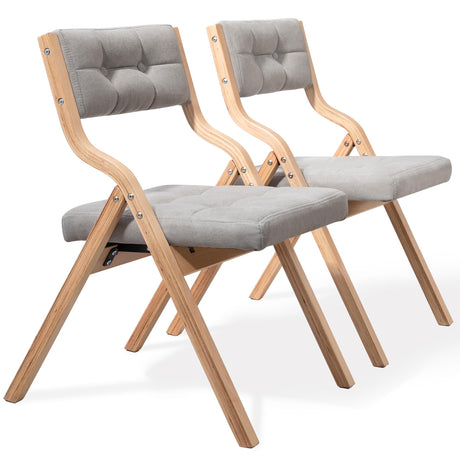 HOMEFUN Folding Chairs with Cushion, Wooden Padded Folding Chairs 2 Pack, Portable and Assembled Folding Dining Chair for Guests Kitchen Office Wedding and Party, Gray HOMEFUN