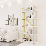 Azheruol Modern 5-Tier White Faux Marble Bookshelf with Metal Frame for Stylish Home Organization Azheruol