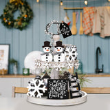12 Pieces Christmas Winter Tiered Tray Decor Set Snowman Snowflake Table Wood Sign Farmhouse Tabletop Signs for Xmas Winter Home Table Holiday Yalikop