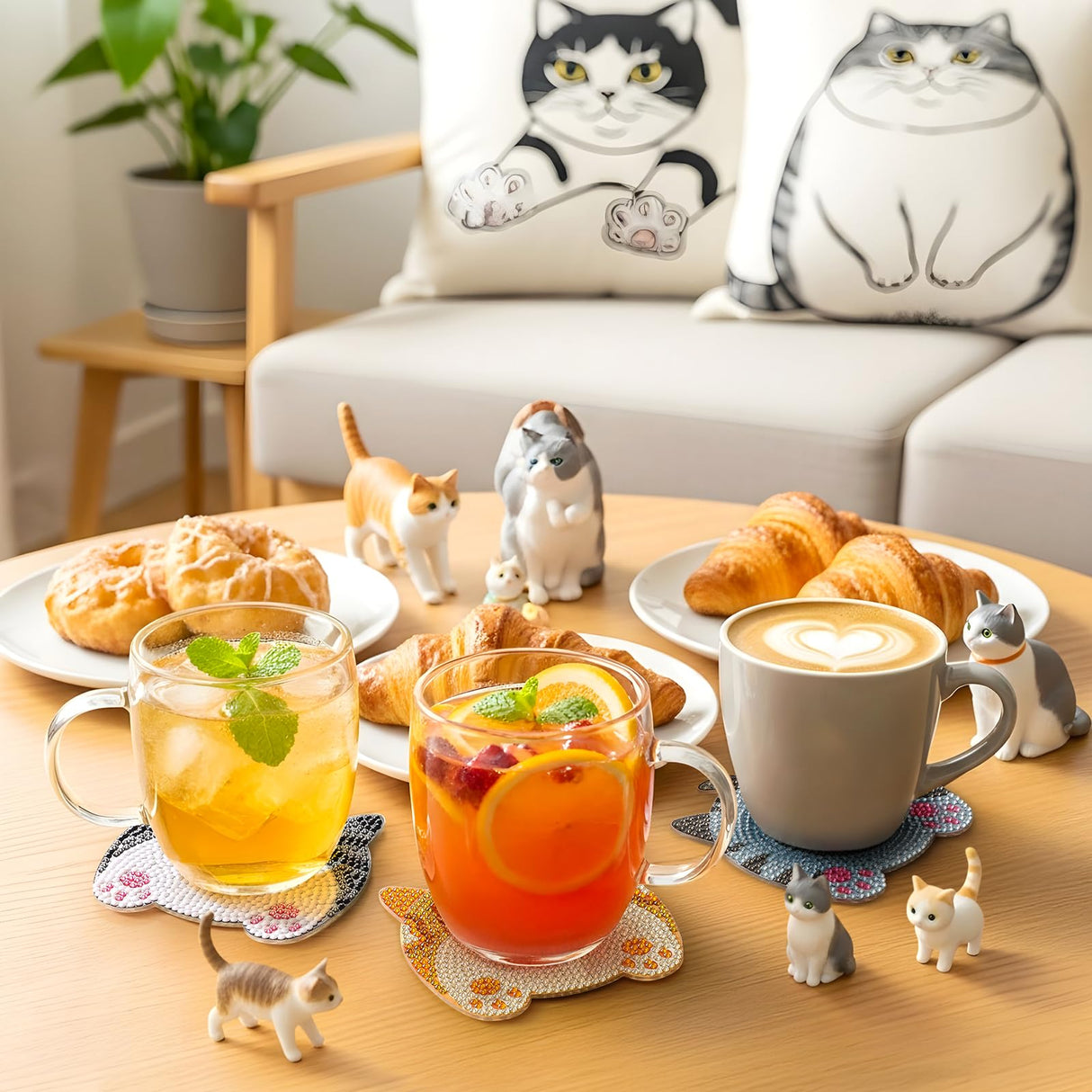Snuvid Diamond Art Painting Coasters Kits, 8Pcs Cat Butt Coaster with Holder for Adults, Non-Slip DIY Dot Paint Craft Kits, Funny Cat Lover Gifts for Women Snuvid