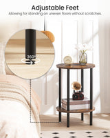 CHOEZON Round Side Table, 2-Tier End Table, Small Round Nightstand with Sturdy Metal Tube, Industrial Circular Coffee Table, for Living Room, Bedroom, Rustic Brown and Black TBZ01BF CHOEZON