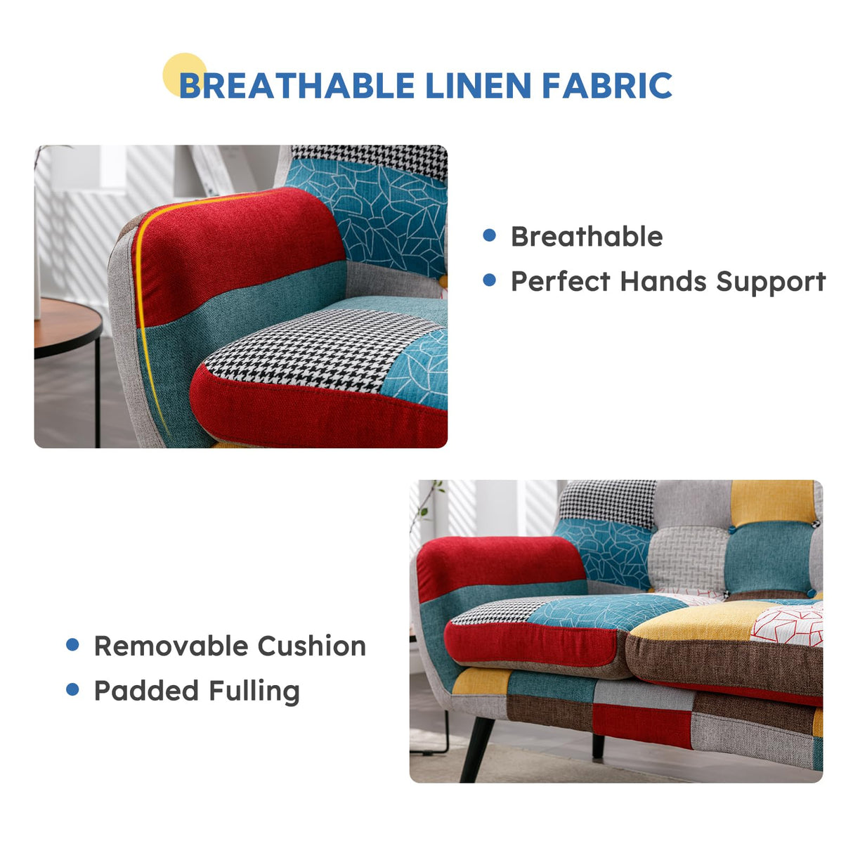Bonzy Home Modern Boho Loveseat Couch Sofa Chair for Living Room Bedroom, Upholstered Colorful Plaid Fabric 2-Seat Love Seat Sofa with Wood Leg for Small Space, One Loveseat Bonzy Home