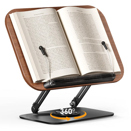 SupeDesk Book Stand for Reading, Adjustable Book Holder with 360° Rotating Bases, Foldable Designs, and Elastic Clips, Multifunctional Display Stand for Recipe, Cookbooks, Magazines, Tablets, Laptops SupeDesk