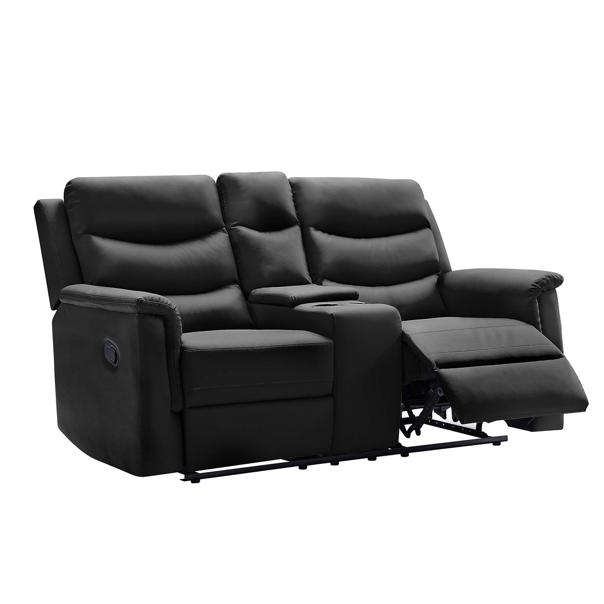 Ball & Cast 67" Comfy Living Room Sofa Set with 2 Recliners,Leather Adjustable Loveseat Couch W/ 2 Cup-Holder & Storage,2-Seater Motion Lounger Furniture for Home Theater Game Small Room Seating,Black Ball & Cast