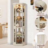 XUWANSHANG Corner Curio Cabinets,Lighted 3-Side Glass Display Curio Cabinet, Curved Wood Corner Cabinet,Curio Cabinets with Glass Doors,Adjustable Shelves,Curio Cabinet for Living Room,Antique White XUWANSHANG