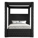 Dapedomal Velvet Four Poster Bed Frame - Upholstered Canopy Bed Frame with Exquisite Button Tufted Design and Tall Headboard, Luxury Bed Frames with Wooden Support, Box Spring Required (Black, King) Dapedomal