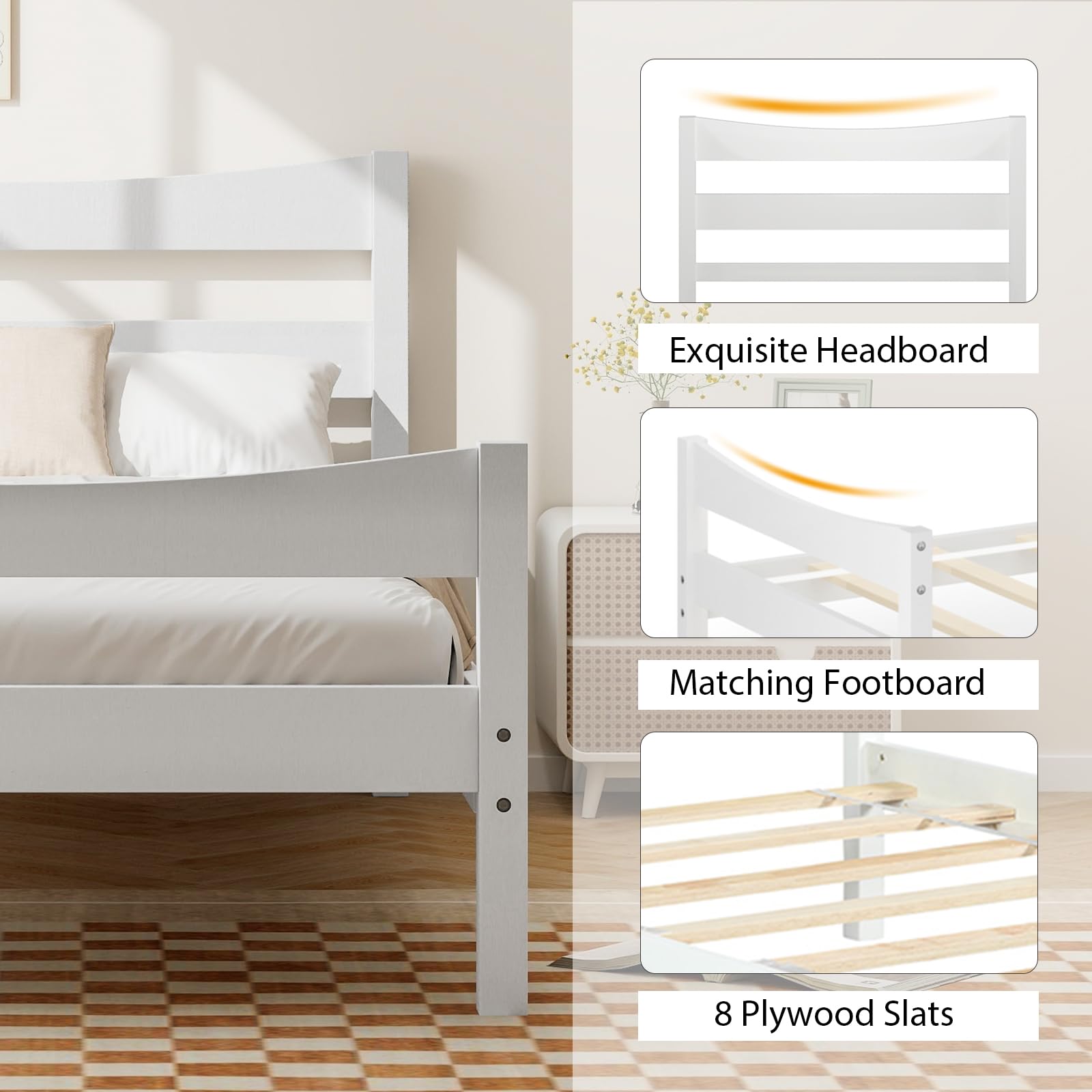 Giantex Modern White Twin Bed Frame with Headboard, Footboard, and Solid Wood Slat Support - WoodArtSupply