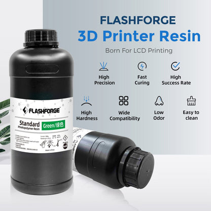 FLASHFORGE 3D Printer Resin 1kg(2.2lbs), LCD UV-Fast-Curing Resin 405nm Standard Photopolymer Resin for LCD Resin 3D Printer, Low Shrinkage and High Precision (Green, 1000G)