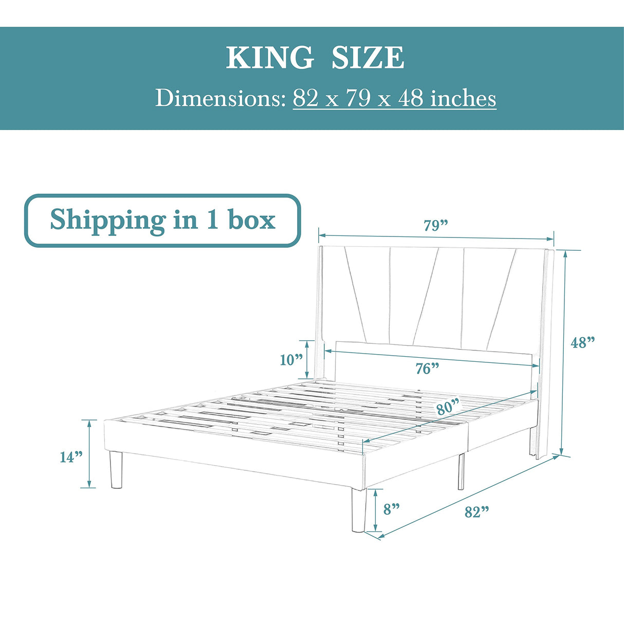 HOOMIC King Size Modern Beige Platform Bed Frame with Geometric Wingback Headboard HOOMIC