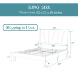 HOOMIC King Size Modern Beige Platform Bed Frame with Geometric Wingback Headboard HOOMIC