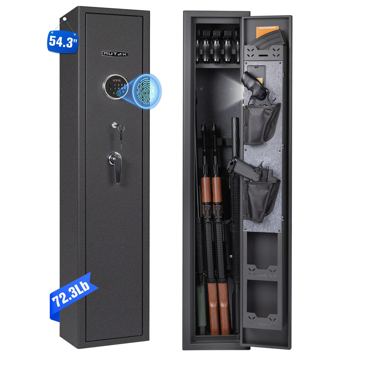 Mutak 4-5 Rifle Gun Safe for Home Rifle and Pistols, Biometric 5 Rifle Safe & 5 Pistols Racks, 4 Ways Quick Access with Fingerprint/PIN/Key/Type-C, Gun Cabinet with Alarm (No Assembly Required) Mutak