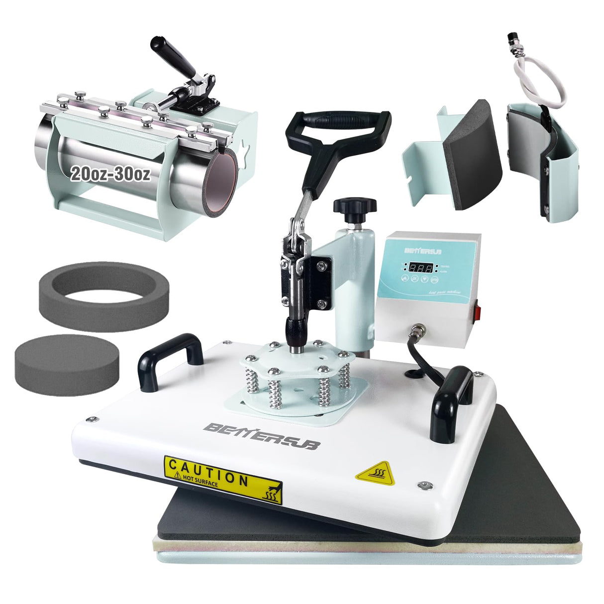 BetterSub Combo 5 in 1 12‘’ x15‘’ Heat Press Machine for T-Shirt 20/30oz Tumbler Heat Press Hat Plate Cap Printing Heat Transfer Digital Industrial-Quality Sublimation Machine 360 Degree Swivel Teal BetterSub
