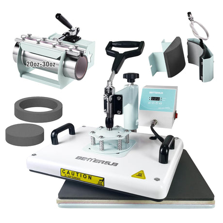 BetterSub Combo 5 in 1 12‘’ x15‘’ Heat Press Machine for T-Shirt 20/30oz Tumbler Heat Press Hat Plate Cap Printing Heat Transfer Digital Industrial-Quality Sublimation Machine 360 Degree Swivel Teal BetterSub