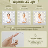 YESHOMY Vanity Desk with Mirror, Makeup Table with 2 Large Drawers, Power Outlet and Round Holder, 3 Color Modes Adjustable Bulb, Bench Included, White YESHOMY