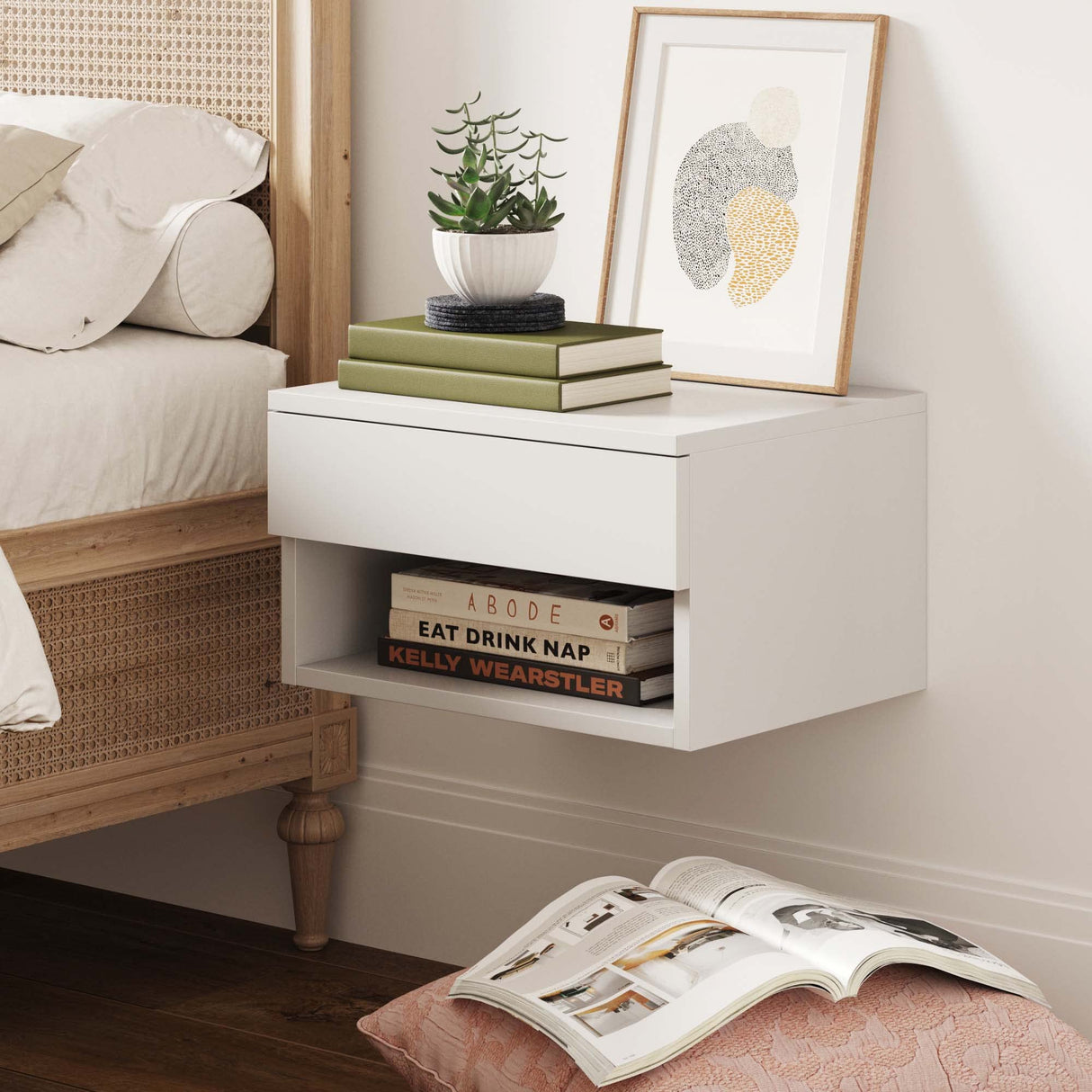 Nathan James Jackson Modern Floating Bedside Nightstand with Drawer, 1, White Nathan James
