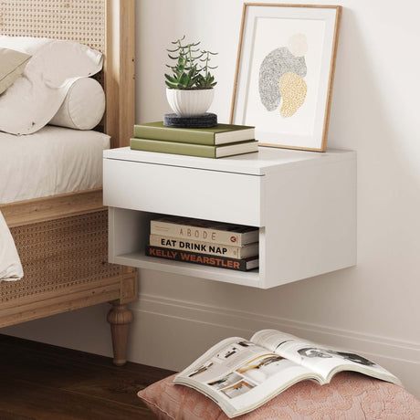 Nathan James Jackson Modern Floating Bedside Nightstand with Drawer, 1, White Nathan James