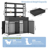 Keyluv 71''H x 47.2''W Large Dog Crate Furniture with 4-Tier Shelves and 2 Storage Drawers, Heavy Duty Dog Cage Furniture with 2 Doors, Wood & Metal Dog Kennel Indoor for Small/Medium/Large Dog, Black Keyluv