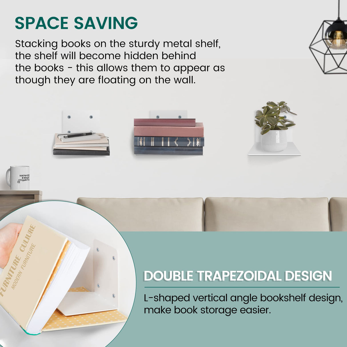 STORAGE MANIAC Floating Book Shelves for Wall Mounted Invisible Floating Bookshelves Heavy-Duty Steel Hidden Bookshelf Hanging Bookshelves for Bedroom Living Room Office, White 4-Pack Large STORAGE MANIAC