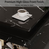 PPorfamilia LED Coffee Table with Storage, Black Coffee Table with Wireless Charging and Bluetooth Speaker, High Glossy Modern Center Table with 24-Color LED Lights for Living Room Bedroom PPorfamilia