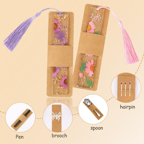 50 Pack Resin Bookmark Holder, 5.9 x 1.8 Inches Kraft Bookmark Sleeves Acrylic Bookmark Packaging Case Sublimation Bookmark Blank Sleeves for Display Wrapping Packaging Supplies Party Favor Gift Mozeat Lens