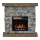 Modern Ember Raeford 40 Inch Wood Fireplace Mantel with Stone Brick Surround and 18" Electric Fireplace Insert | 40" L x 40" H x 11.5" D Modern Ember