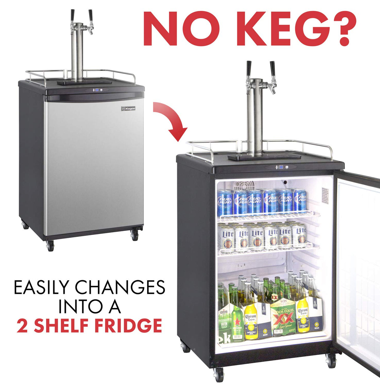 Kegco Keg Dispenser, Two Faucet, Stainless Steel Kegco