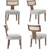 BESTANO Rattan Farmhouse Dining Chair Set of 4, Faux Leather Upholstered Cane Dining Chair with Curved Backrest and Natural Wood Legs, Mid Century Modern Dining Chairs Armless Side Chair, Grey BESTANO