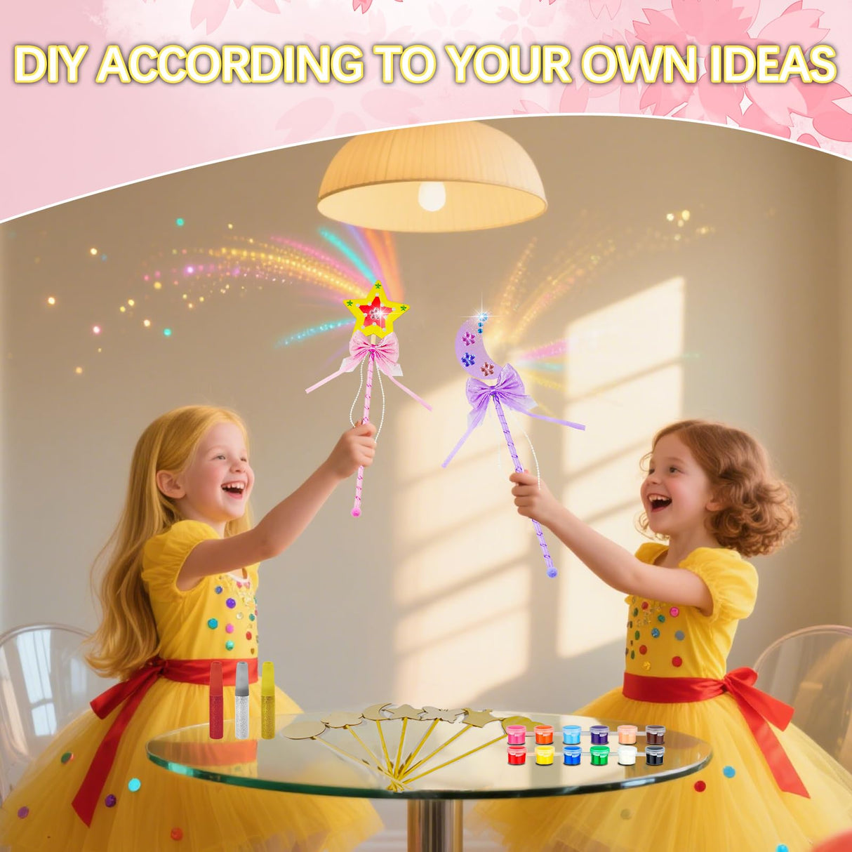 21 Sets Princess Fairy Wands Kit, Make Your Own Magical Wand Include Unfinished Wooden Fairy Wands Bow Gem Stickers Ribbons Paint for Decorate Art DIY Magical Show Party Supplies Princess Cosplay X Hot Popcorn