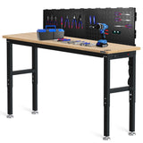 WORKPRO 72" Adjustable Workbench with 2 Pack 16”x 32” Metal Pegboard, Rubber Wood Top Heavy-Duty Workstation, 3000 LBS Load Capacity Hardwood Worktable with Power Outlets, for Workshop, Garage WORKPRO