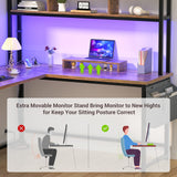 Aheaplus Reversible L-Shaped Desk with Power Outlet & LED Lights - Rustic Brown Home Office & Gaming Setup Aheaplus