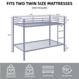 Metal Bunk Bed Twin Over Twin, Low Profile Bunk Bed Frame withBuilt-in Ladder, High Guardrail and Metal Slats, Space-Saving Twin Size Bed Frame for Kids Teens, No Box Spring Required Softa