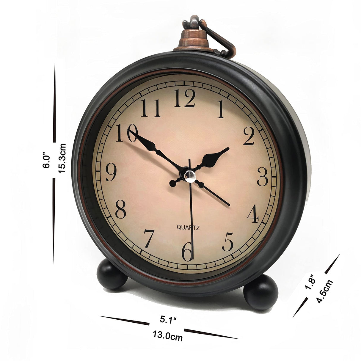 Vintage Retro Analog Alarm Clock, 4 inch Super Silent Non Ticking Small Clock with Night Light, Battery Operated, Simply Design, for Living Room, Bedroom, Bedside, Desk, Gift Clock (Arabic) TooTa