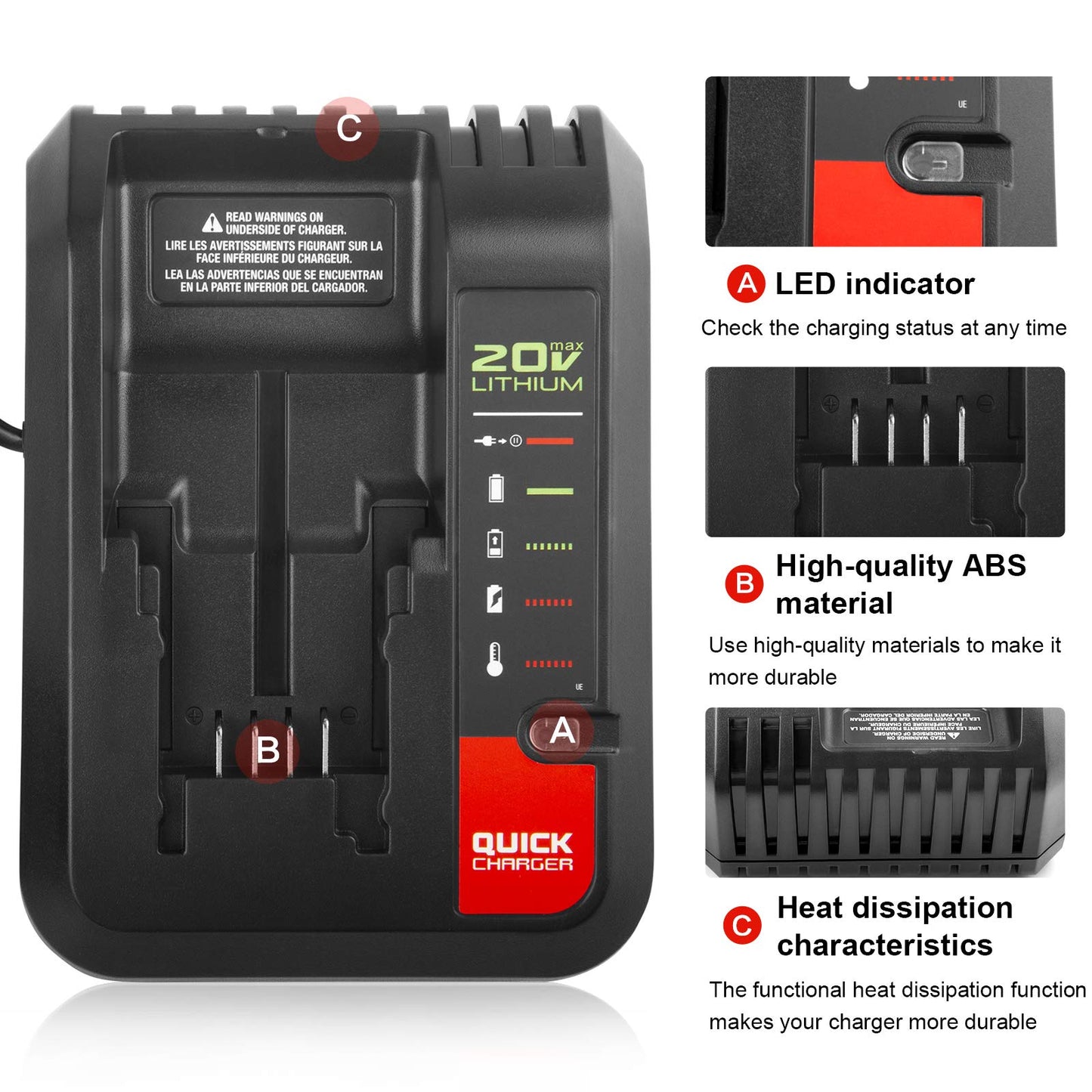 Quick Charger [for Porter-Cable 20V MAX] & [for Black+Decker 20V MAX] Lithium Battery PCC680L PCC681L PCC682L PCC685LP PCC699L and Battery LBXR20 LBXR2020 LBX4020 - WoodArtSupply