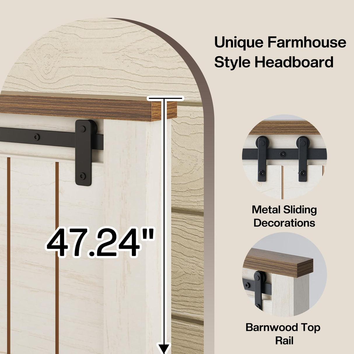 LUXOAK Farmhouse Full Size Bed Frame with 47" Tall Headboard, Wooden Bed Frame with Groove Sliding Barn Door Footboard, Platform Bed with Wood Slats Support, Noiseless No Box Spring Needed, White LUXOAK