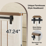 LUXOAK Farmhouse Full Size Bed Frame with 47" Tall Headboard, Wooden Bed Frame with Groove Sliding Barn Door Footboard, Platform Bed with Wood Slats Support, Noiseless No Box Spring Needed, White LUXOAK