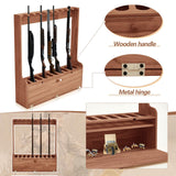 Soaoo Gun Rack, Ten Gun Wooden Standing Floor Gun Display Rack, Gun Display Rack with Storage Compartment for Home or Garage Safe Hunting Gun Storage(Walnut) Soaoo