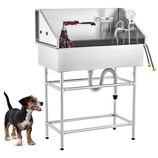 CO-Z 34 Inch Stainless Steel Dog Grooming Tub Bathtub for Home, Extra Elevated Pet Dog Bathing station for Medium & Small Dogs, 47" Height Pet Shower Tub, Cat Washing Station with Sprayer, MAX 175 lb.