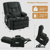 Madaha Electric Power Large Lift Recliner Chair Sofa with Massage and Heat for Elderly, Oversized Lay Flat Dual Motor Infinite Position Recliner Chair, Side Pockets, Cup Holders, USB Ports (Grey) Madaha
