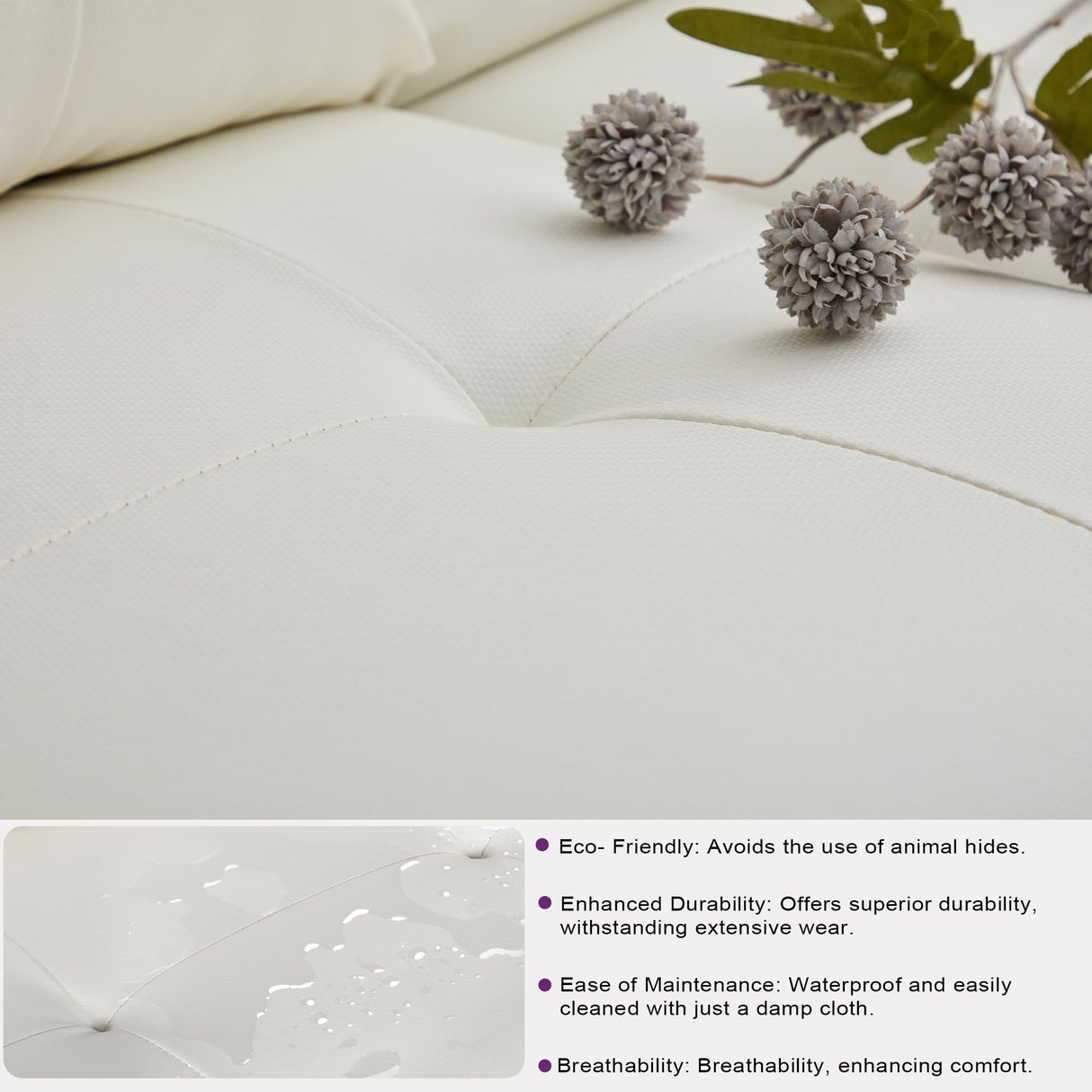 Sofa Couch 61" Small Loveseat Couches for Living Room White Leather Couch Mid Century Modern Tufted Mini Sofa Comfy Office 2 Seat Settee Love Seat Small Couches for Small Spaces Bedroom (3, White) TYBOATLE