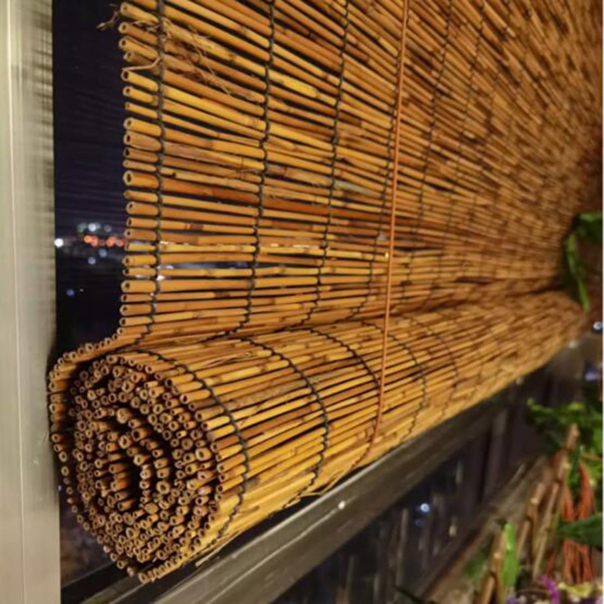 Blackout Cordless Bamboo Roller Blind, Breathable Bamboo Roll Up Roman Shades for Windows, 23" 29" 31" 33" 37" 41" 43" 47" 49" 51" 53" 55" 61" 73" Wide, Retro Bamboo Privacy Curtain for Outdoor Patio ZXBMYLV