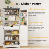 BREEZEHEAT 72" Tall Kitchen Pantry Cabinet, White Freestanding Farmhouse Pantry Storage Cabinet with 180° Swivel Doors, Adjustable Shelves & Drawer, Hutch Cabinet for Kitchen, Dining Room or Bathroom BREEZEHEAT