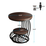 Tribesigns Round End Side Table: Side Table with 2 Tiers Storage Shelves, Vintage End Table for Living Room, Small Bedside Table Accent Table with Arc-Shaped Frame, Rustic Brown Tribesigns