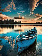 PUAGEMTI Sunset Lake Boat Diamond Painting Landscape Diamond Art Kits, Full Circle Gemstone Fine Rhinestone Art Kit for Beginners, for Room Decor (12x16 Inch) PUAGEMTI